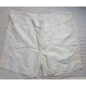 Sundance Womens Lace Trim Linen Blend Casual Shorts Size 16 White Pockets NWOT